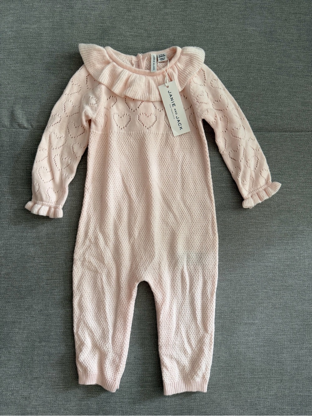Janie and Jack Light Pink Knit Ruffle-Trim Romper
